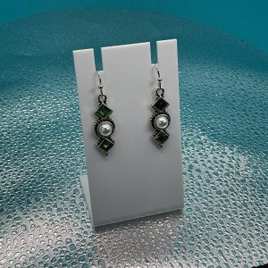 Pearl stone with green stone accents earrings