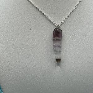 Banded Amethyst necklace featuring natural purple and white striped crystal stone on a delicate chain, elegant handmade gemstone jewelry for women.