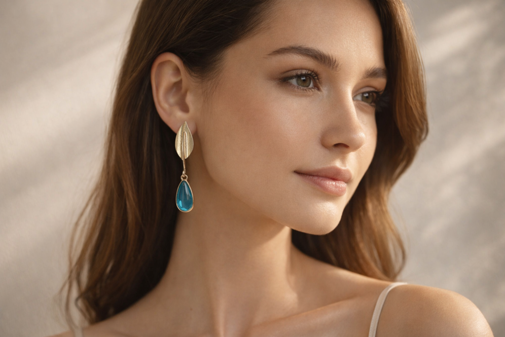 Leaf design turquoise tear drop earrings