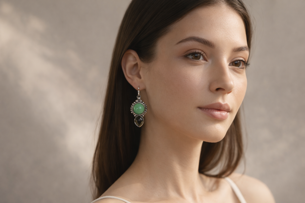 Green agate inlaid earrings